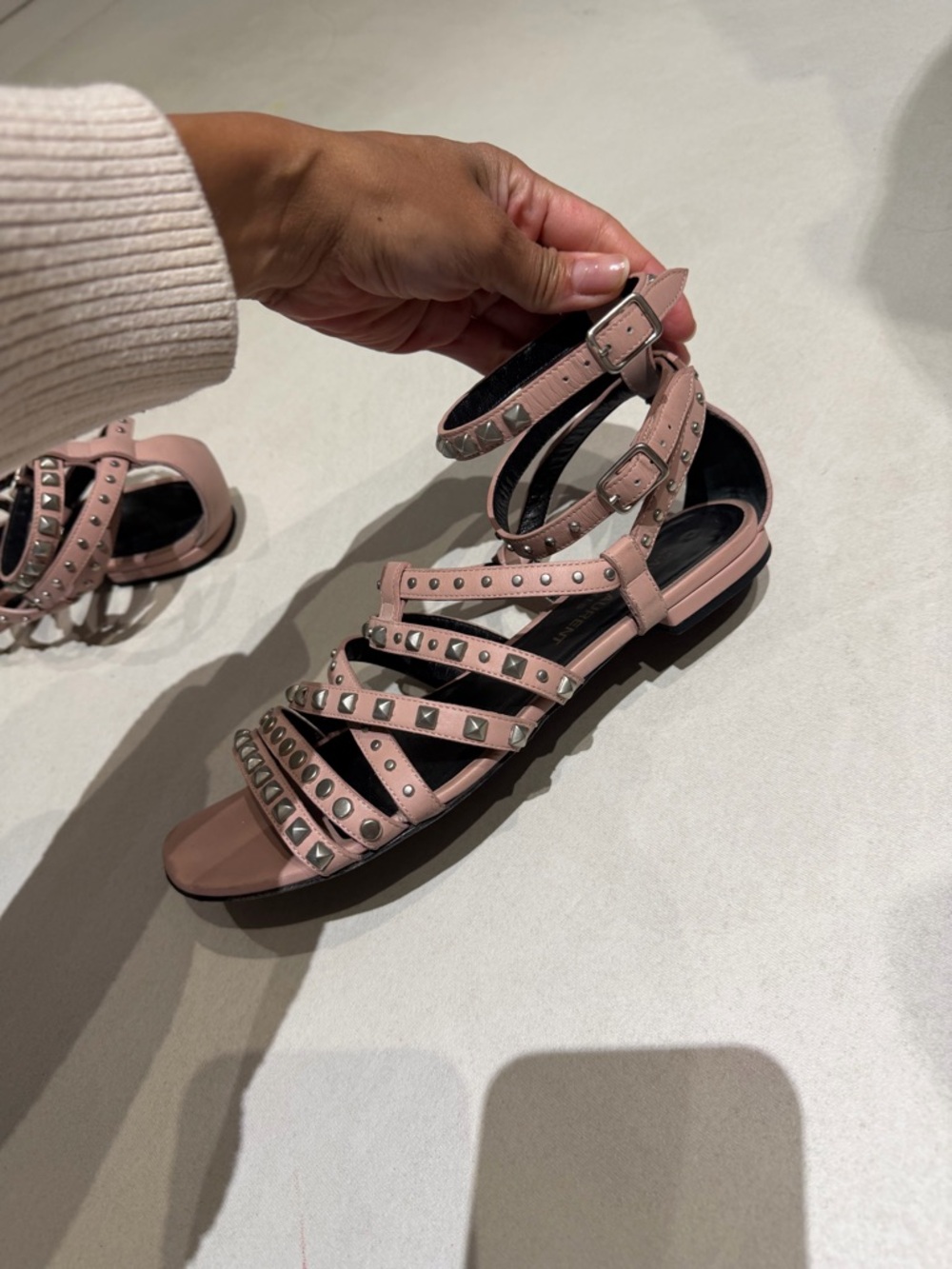 YSL 36 1/2 Studded Strappy Sandals in Blush Pink - Women's Fashion Sandal - Picture 5 of 15